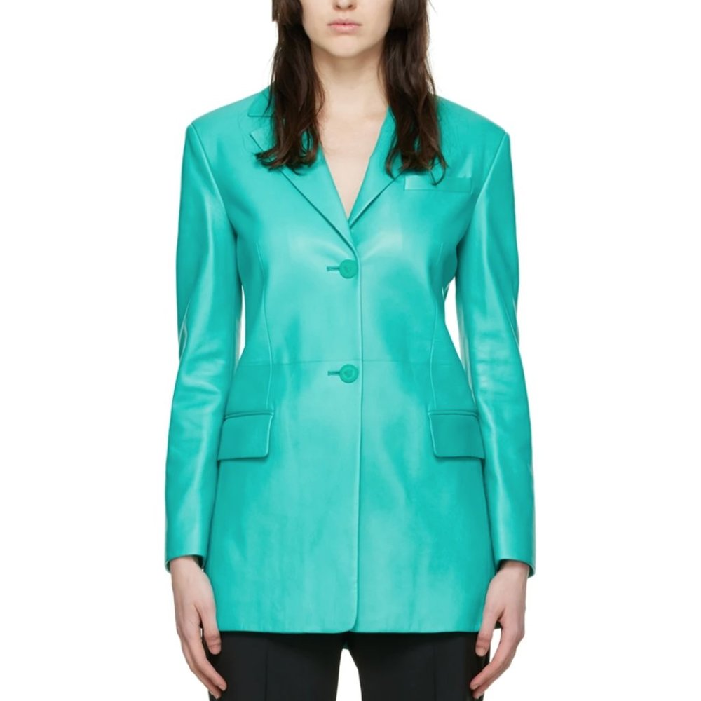 VERSACE Blue Leather Blazer Buffed lambskin blazer.